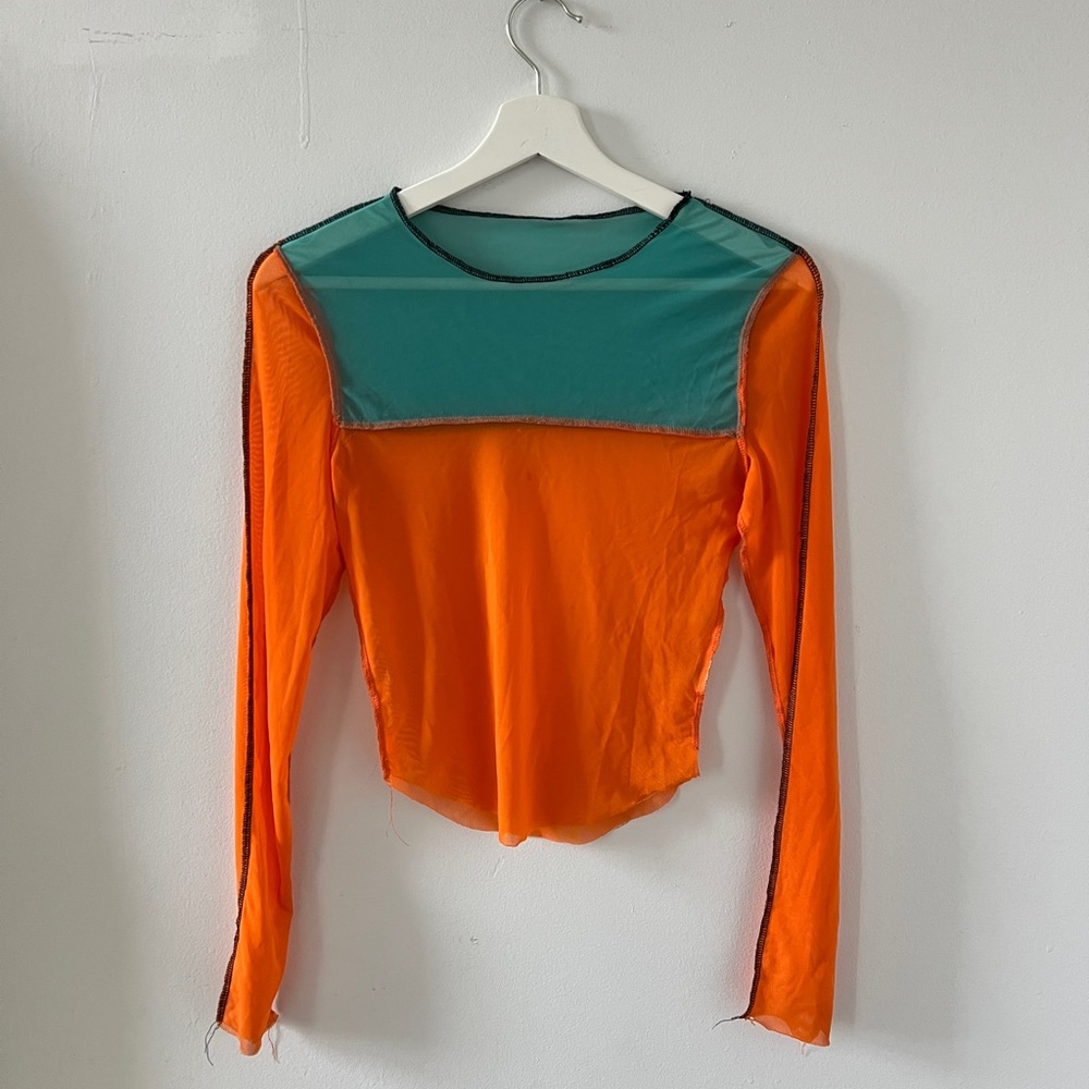 Quality Orange & Teal Sheer Going Out Top